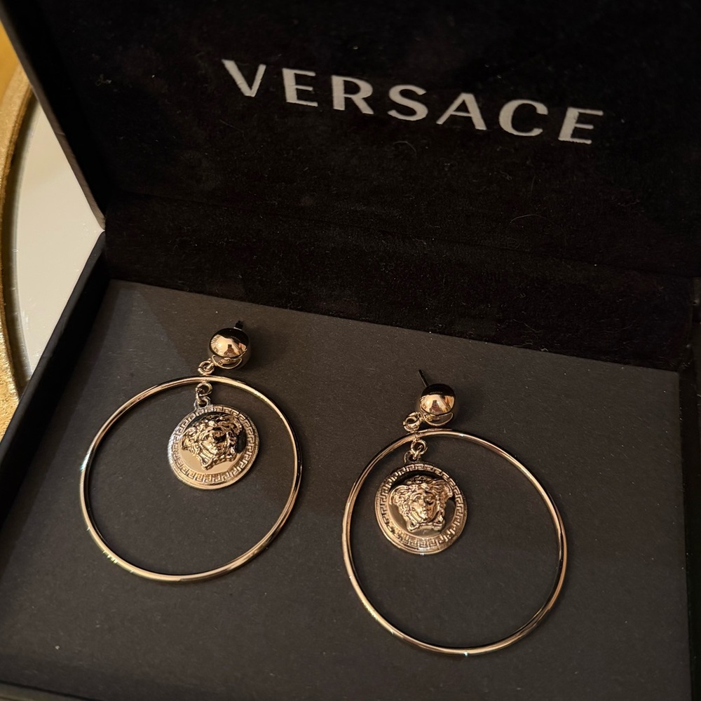 Versace silver Medusa Drop Earrings